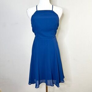 Lulus Mini Dress Fit and Flare Skater Size XS Royal Blue High Neck Open Back